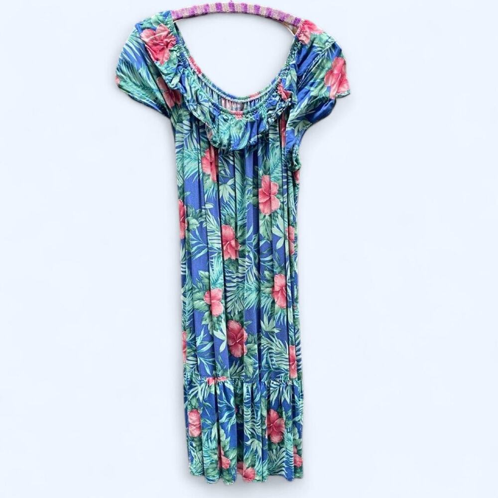 Vintage 70s/80s Hilo Hattie Tropical Off-the-Shoulder Dress